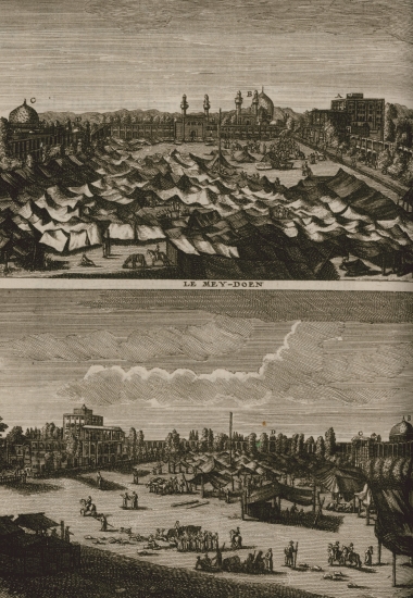 Το Μέι-Ντόεν ή Μεγάλη Πλατεία του Ισπαχάν, με τα βασιλικά ανάκτορα.