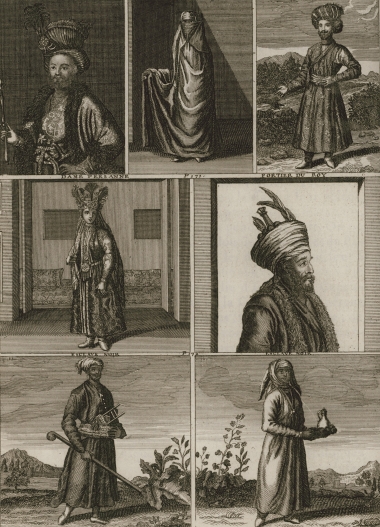 Άνθρωποι από το Ιράν: Ο βασιλιάς Χοσέν - Περσίδα γυναίκα - Πέρσης άντρας - Περσίδα γυναίκα της αριστοκρατίας - Θυρωρός του Παλατιού - Μαύροι σκλάβοι.