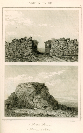1. Πύλη του τείχους της Χαττούσας (σημερινό Μπογάζ Καλέ), πρωτεύουσας των Χιττιτών. 2. Πύργος του τείχους της Χαττούσας.