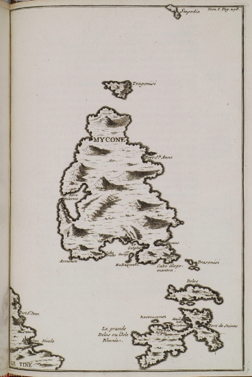 Χάρτης της Μυκόνου, της Δήλου, της Ρήνειας και τμήματος της Τήνου.