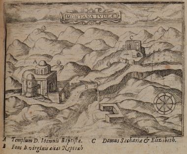 Άποψη των βουνών της Ιουδαίας με τον ναό του Ιωάννη του Βαπτιστή και το σπίτι του Ζαχαρία και της Ελισάβετ στο χωρίο Έιν Καρέμ.