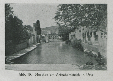 Η δεξαμενή των αγιασμένων ψαριών (Μπαλικλί Γκιόλ) στο τέμενος του Χαλίλ ουλ Ραχμάν της Έδεσσας (σημερινή Ούρφα), στο σημείο όπου κατά την παράδοση ο Νιμρώδ έριξε τον Αβραάμ στη φωτιά.