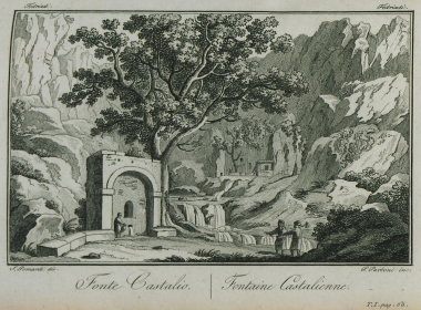 Οθωμανική κρήνη στην Κασταλία πηγή στους Δελφούς. Στο βάθος διακρίνεται στον βράχο η ελληνιστική και ρωμαϊκή κρήνη.