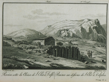 Αρχαία ερείπια κάτω από την εκκλησία του Προφήτη Ηλία στους Δελφούς.