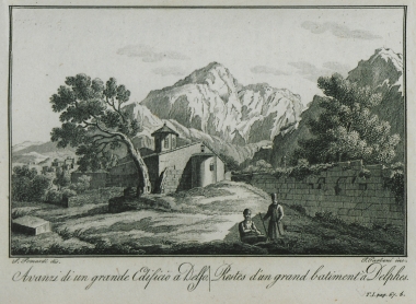 Εκκλησία στα ερείπια αρχαίου κτιρίου στους Δελφούς .