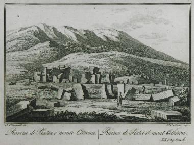 Τα ερείπια των Πλαταιών με τον Κιθαιρώνα στο βάθος.
