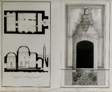 Κάτοψη και τομή του λουτρού στο χαρέμι του σουλτανικού ανακτόρου της Αδριανούπολης. Πύλη της κλίμακας του λουτρού του χαρεμιού στο σουλτανικό ανάκτορο της Αδριανούπολης.