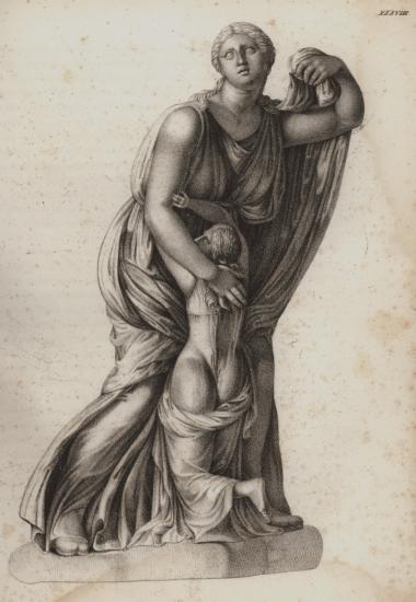 Η Νιόβη με τη μικρότερη κόρη της από το αντίγραφο του συμπλέγματος των Νιοβιδών που βρίσκεται στην Πινακοθήκη Ουφίτσι της Φλωρεντίας.
