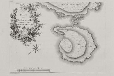 Χάρτης της νησίδας με την κάτοψη του άνδηρου στο οποίο ήταν χτισμένος ο ναός του Απόλλωνα στη Νάξο.