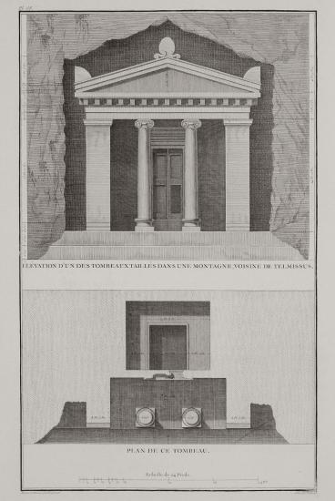 Όψη και κάτοψη λαξευτού τάφου κοντά στην Μάκρη (αρχαία Τελμησσό και σήμερα Φετχιγιέ).