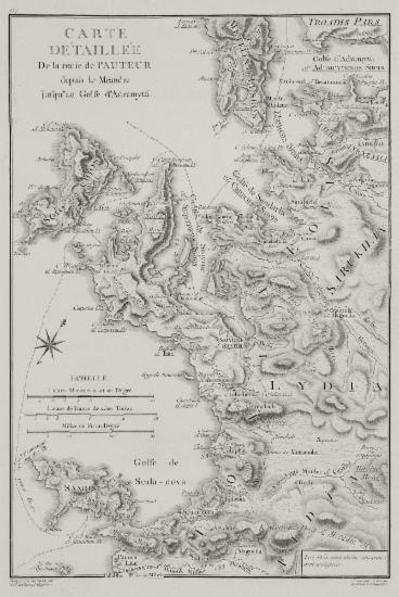 Χάρτης της διαδρομής του συγγραφέα από τον Μαίανδρο ποταμό ως τον Κόλπο του Αδραμυττίου.