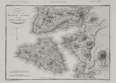 Χάρτης της Λέσβου και του κόλπου του Αδραμυττίου.