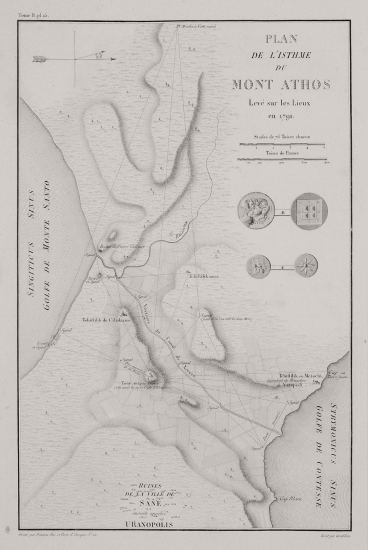 Χάρτης του ισθμού της χερσονήσου του Άθω.