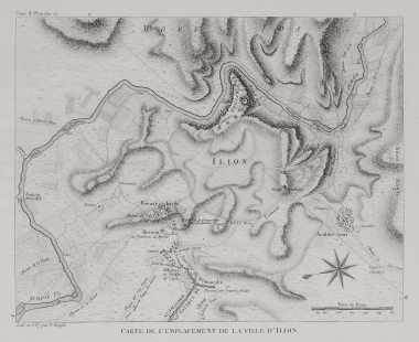 Χάρτης της περιοχής του Πινάρ Μπασί το οποίο ο Σουαζέλ Γκουφιέ (Choiseul-Gouffier) ταύτισε με το αρχαίο Ίλιο.