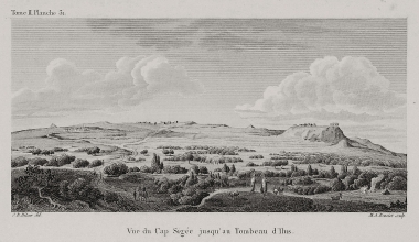 Άποψη της περιοχής της Τρωάδας από το ακρωτήριο Σίγειο ως τον λεγόμενο τάφο του Ίλλου.