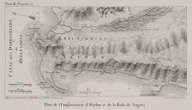 Χάρτης της θέσης της αρχαίας Αβύδου και του όρμου της Ναγκάρα.