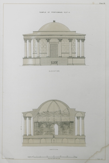 Όψη και τομή του Ναού του Πορτούνου στην Όστια, ο οποίος μετατράπηκε σε χριστιανικό ναό.