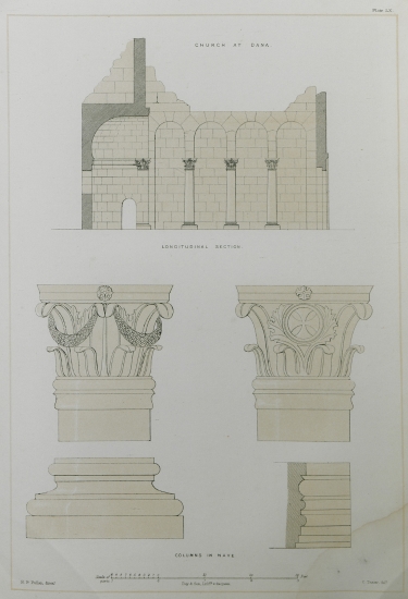 Κάθετη τομή και σχέδιο των κιονοκράνων της εκκλησίας στη Ντάνα (Al-Dana) της Συρίας.