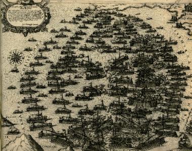 Η ανάπτυξη του χριστιανικού και του οθωμανικού στόλου κατά τη ναυμαχία της Ναυπάκτου , τον Οκτώβριο του 1571.