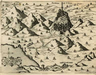 Χάρτης του φρουρίου του Κλις στη Δαλματία, όπου σημειώνονται και τα ερείπια της Σαλώνας.