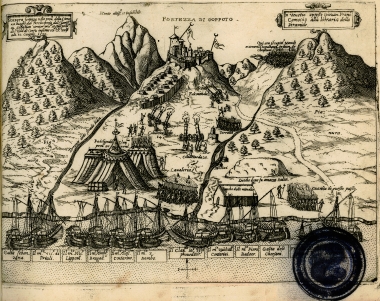 Το κάστρο του Σοποτού (σημερινό Μπόρσι) πολιορκούμενο από τον βενετικό στρατό και στόλο στα 1570.