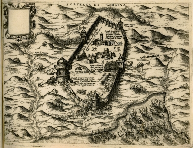 Το φρούριο του Πόρτο Κάγιο ενώ πολιορκείται από τους Μανιάτες και τον Βενετικό στρατό και στόλο στα 1570.