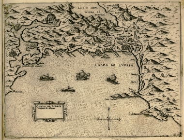 Χάρτης του κόλπου του Δρίνου στην Αλβανία, με την πόλη Σκόδρα.