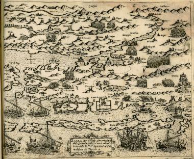 Χάρτης της πόλης Ζαντάρ και των περιχώρων της ενώ η περιοχή δέχεται επίθεση από τους Οθωμανούς και την υπερασπίζονται οι Βενετοί.