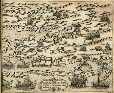 Χάρτης της πόλης Ζαντάρ και των περιχώρων της ενώ η περιοχή δέχεται επίθεση από τους Οθωμανούς και την υπερασπίζονται οι Βενετοί.