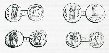 Αργυρά νομίσματα των Δελφών που φυλάσσονται στο Βρετανικό Μουσείο.