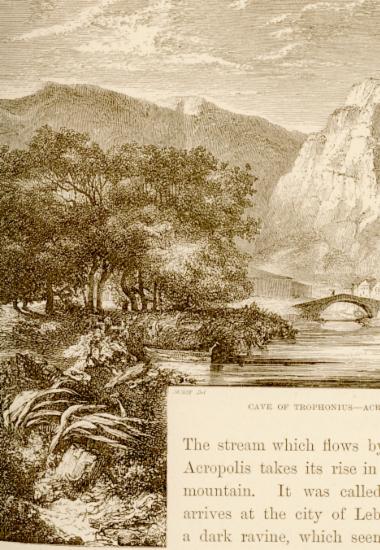 Το Σπήλαιο του Τροφωνίου, η γέφυρα της Έρκυνας και η Ακρόπολη της Λιβαδειάς με το μεσαιωνικό κάστρο.