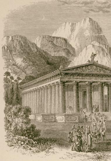 Φανταστική αναπαράσταση του ναού του Απόλλωνα στις Βάσσες, με βάση σχέδιο του F.Taylor.