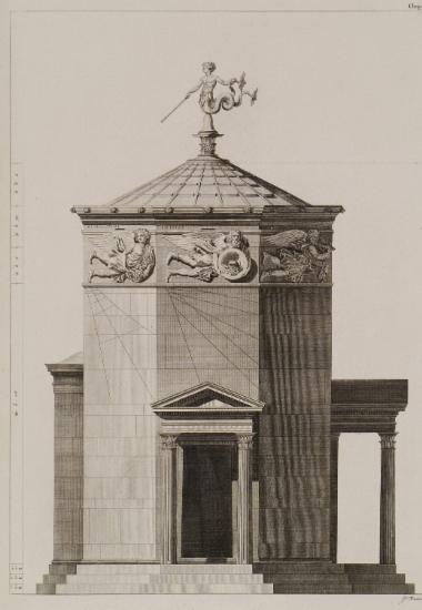 Όψη του Υδραυλικού Ρολογιού του Ανδρονίκου Κυρρήστου (Πύργος των Αέρηδων).