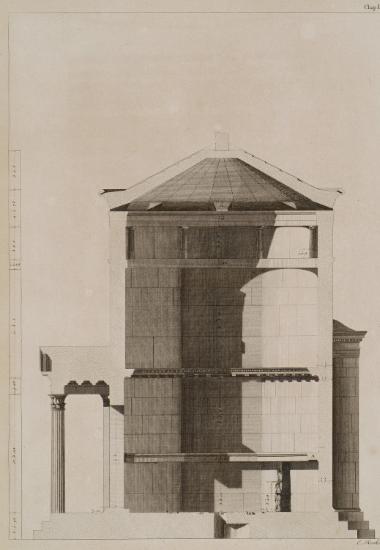 Τομή καθ' ύψος του Υδραυλικού Ρολογιού του Ανδρονίκου Κυρρήστου (Πύργος των Αέρηδων).