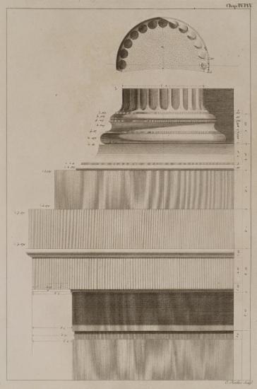 Κάτοψη ημικίονα, όψη της βάσης του και τμήμα της όψης της τετράγωνης βάσης του Χορηγικού Μνημείου του Λυσικράτη (Φανάρι του Διογένη).