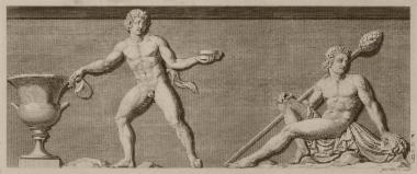 Ανάγλυφο τμήμα από τη ζωφόρο του Χορηγικού Μνημείου του Λυσικράτη (Φανάρι του Διογένη) στην οποία απεικονίζεται η αιχμαλωσία του Διονύσου από τους Ετρούσκους πειρατές: Σάτυρος και ο Διόνυσος.