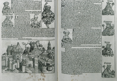 Ο Βασιλιάς Ιταλός και η ρωμαϊκή θεότητα Καρμέντα, που εδώ αναφέρεται ως κόρη του Ευάνδρου. Γενεαλογικό δέντρο του Χριστού: Ο Σολομών, η Ρεχάβ και άλλοι. Άποψη της Τιβεριάδας. Η Ήρα. Γενεαλογικό δέντρο των βασιλέων της Ιταλίας: Ο Ιανός, ο Κρόνος, Ο Πίκους και ο Φαύνος.