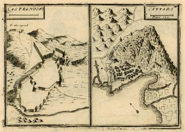 Χάρτης του φρουρίου του Καστελνουόβο (σημερινό Χέρτζεκ Νόβι) και του Κοτόρ.