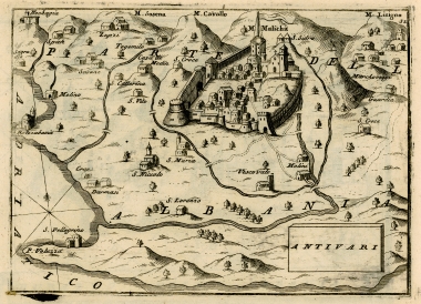 Χάρτης της πόλης Μπαρ στο σημερινό Μαυροβούνιο.