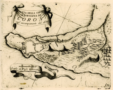 Χάρτης της Κορώνης με κάτοψη του κάστρου.