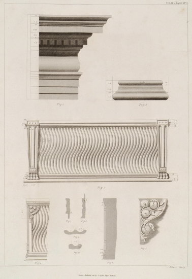 Εικ. 1: Θριγκός ιωνικού ρυθμού από την Παλαιόπολη της Άνδρου. Εικ. 2: Κρηπίδα κίονα από τη Σκόπελο. Εικ. 3: Πλευρική όψη σαρκοφάγου από τη Σκόπελο, που τον 18ο αιώνα χρησιμοποιούνταν ως ποτίστρα. Εικ. 4: Άκρο της σαρκοφάγου. Εικ. 5: Διάκοσμος στη γωνία της σαρκοφάγου. Εικ. 6: Γείσα της σαρκοφάγου. Εικ. 7: Τομή της γωνίας της άνω πλάκας της σαρκοφάγου. Εικ. 8: Τομή της γωνίας της κάτω πλάκας της σαρκοφάγου πάνω από τους διακοσμητικούς όνυχες. Εικ. 9 και 10: Τομές των αυλάκων.