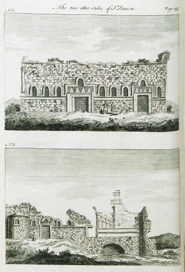 Όψεις δύο διαφορετικών πλευρών της Βασιλικής του Αγίου Συμεών του Στυλίτη στη Συρία.