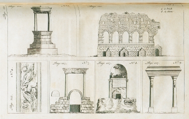 1. Μνημειακό κτίσμα. 2. Όψη τμήματος του τοίχους του ιερού ναού του Αγίου Πέτρου στην Αντιόχεια (Αντάκια). 3. Επιτύμβια στήλη με παράσταση μονομάχου στη Σελεύκεια Πιερία (σήμερα κοντά στο χωριό Τσεβίκ) στην Τουρκία. 4. Όψη εισόδου κατακόμβης στην περιοχή Σέιχ Βαρακέτ της Συρίας. 5. Όψη εισόδου κατακόμβης με επιτύμβια στήλη στην περιοχή Σέιχ Βαρακέτ της Συρίας. 6.Όψη πύλης στην περιοχή Σέιχ Βαρακέτ της Συρίας.