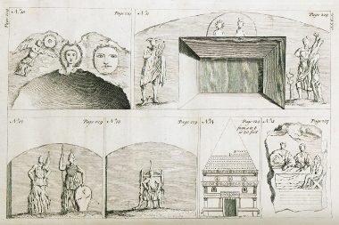 1. Τμήμα της πρόσοψης αψίδας εισόδου ρωμαϊκού Ταφικού Μνημείου στην νεκρόπολη της Φούρκια, κοντά στο Χαλέπι, με ανάγλυφο που απεικονίζει τον Απόλλωνα και τη Δήμητρα. 2.Τμήμα της πρόσοψης αψίδας εισόδου ρωμαϊκού Ταφικού Μνημείου στη νεκρόπολη της Φούρκια, με ανάγλυφο που απεικονίζει τον Ερμή και τη Φήμη. 3.Τμήμα της πρόσοψης αψίδας εισόδου ρωμαϊκού Ταφικού Μνημείου στη νεκρόπολη της Φούρκια, με ανάγλυφο που απεικονίζει τη θεότητα Ceres (Δήμητρα) και την Αθηνά. 4.Τμήμα της πρόσοψης αψίδας εισόδου ρωμαϊκού Ταφικού Μνημείου στη νεκρόπολη της Φούρκια, με ανάγλυφο με τη μορφή ιερέα. 5. Φανταστική απεικόνιση οικοδομήματος στην Αλ Μπάρα, κοντά στο Χαλέπι. 6. Ανάγλφο που βρίσκεται στην είσοδο της βιβλιοθήκης της Εταιρείας Λεβάντε (ή Εταιρεία της Ανατολής) στο Χαλέπι.