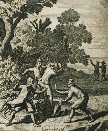 Οι ναυαγοί του Terschelling δια πληκτίζονται για τη μοιρασιά του δέρματος και του κρέατος του ψόφιου βουβαλιού.