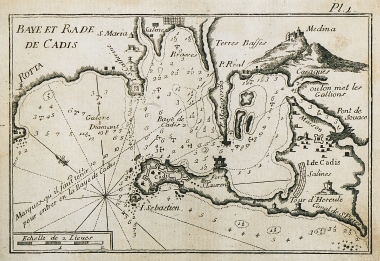 Χάρτης του λιμανιού και του κόλπου τoυ Κάδιξ (Cádiz), τα αρχαία Γάδειρα, στην Ισπανία.