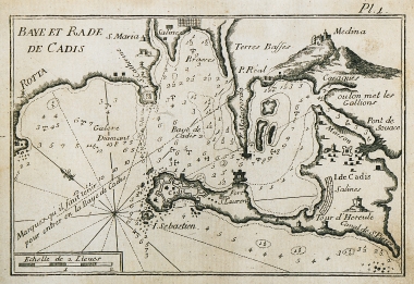 Χάρτης του λιμανιού και του κόλπου τoυ Κάδιξ (Cádiz), τα αρχαία Γάδειρα, στην Ισπανία.