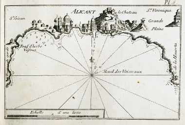 Χάρτης του κόλπου του Αλικάντε (Alicante), στην Ισπανία και άποψη της πόλης.