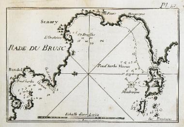 Χάρτης του κόλπου του Μπρισκ και της Μπαντόλ, κοντά στη Μασσαλία.