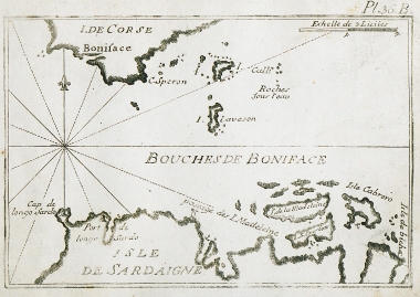 Χάρτης των στενών του Μπονιφάτσιο, μεταξύ Κορσικής και Σαρδηνίας.